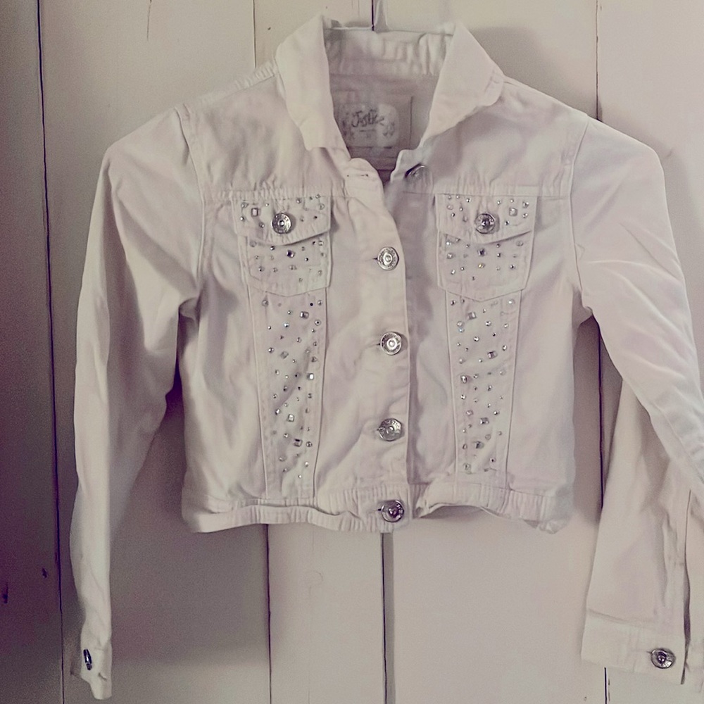 Justice sparkled white jacket